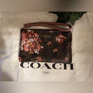 Coach Corner Zip Wristlet with Floral Print